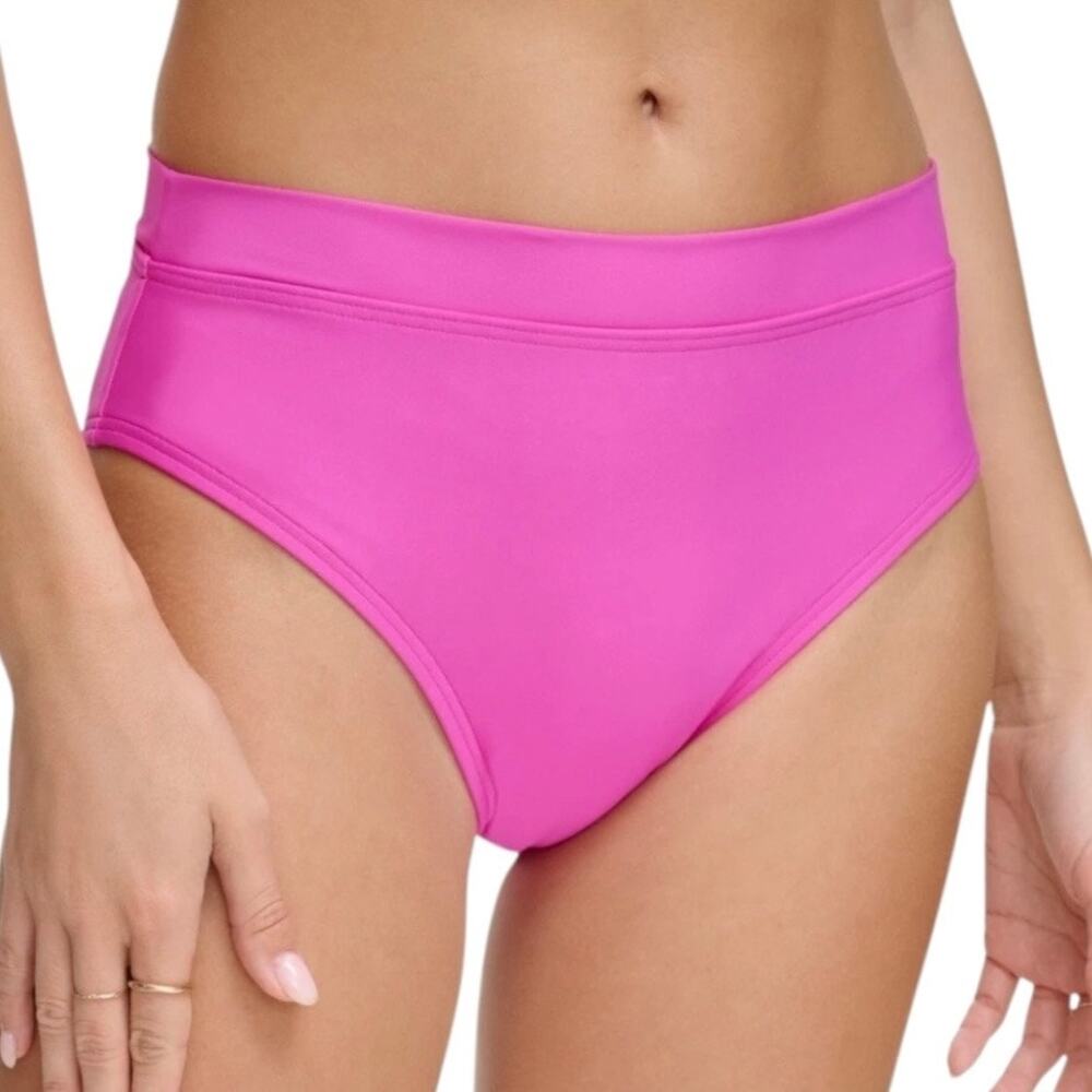 DKNY Women’s High Waist Bikini Swimsuit Bottom Pink Size L